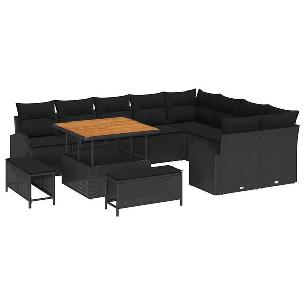 vidaXL Garten-Sofa-Set mit Kissen 12 pcs Schwarz 100 x 100 x 71 cm