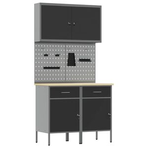 vidaXL Werkbank mit Speicher 5 stk. Schwarz Ingenieure Holz und Stahl