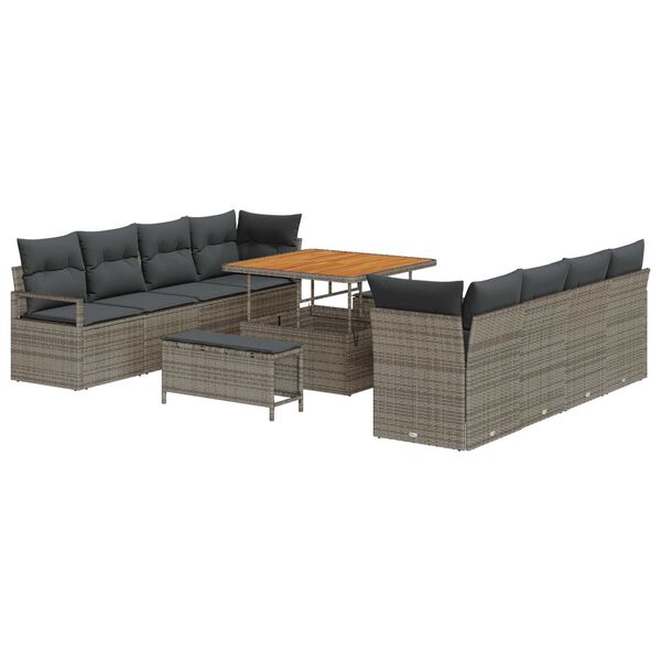 vidaXL Garten-Sofa-Set mit Kissen 11 pcs Grau Poly Rattan
