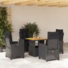 vidaXL 5-tlg. Garten-Essgruppe mit Kissen Schwarz Poly Rattan