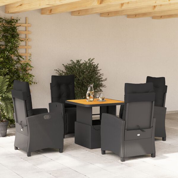 vidaXL 5-tlg. Garten-Essgruppe mit Kissen Schwarz Poly Rattan