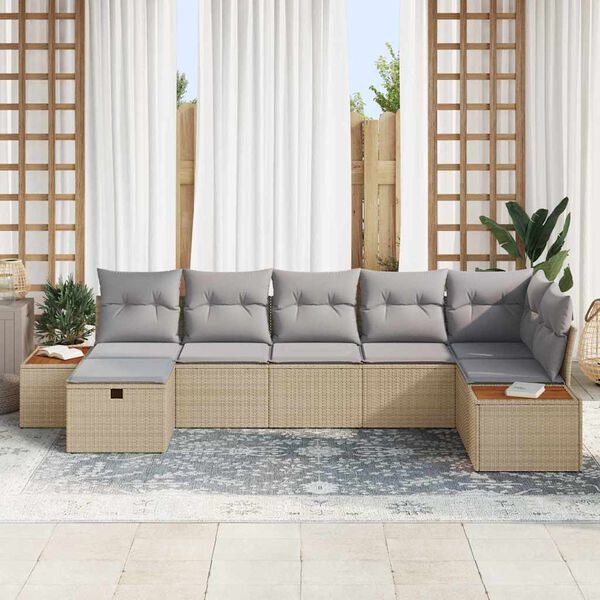 vidaXL Gartensofa-set mit Kissen mit Speicher Beige Poly-Rattan