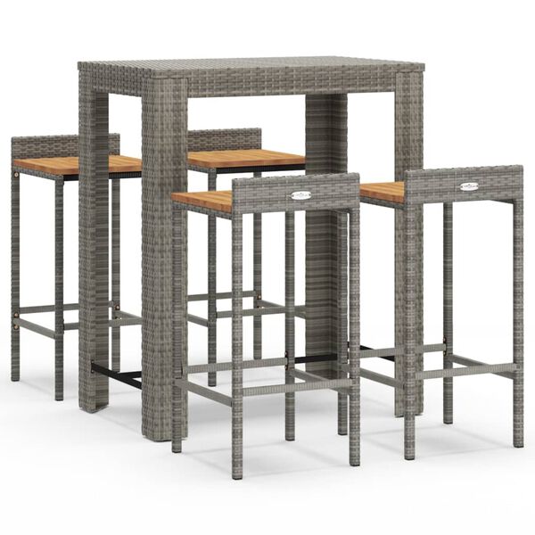 vidaXL 5-tlg. Gartenbar-Set Grau Poly Rattan & Massivholz Akazie