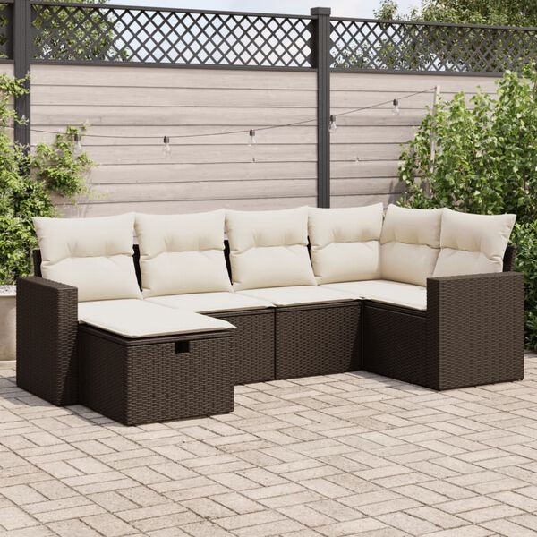 vidaXL 6-tlg. Garten-Sofagarnitur mit Kissen Braun Poly Rattan