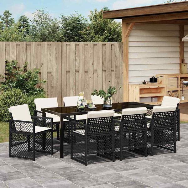 vidaXL Garten Essgruppe 9 pcs Schwarz Poly-Rattan