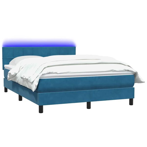 vidaXL Boxspringbett mit Matratze & LED Dunkelblau 140x210 cm Samt