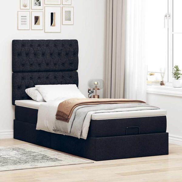 vidaXL Ottoman-Bett mit Matratze & LEDs Schwarz 90x200 cm Stoff