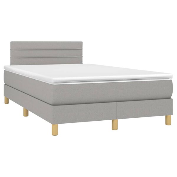 vidaXL Boxspringbett mit Matratze & LED Hellgrau 120x200 cm Stoff