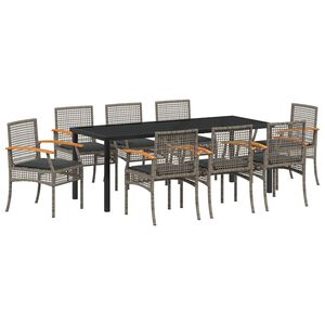 vidaXL Garten Essgruppe 9 stk. Grau und Schwarz Rattan