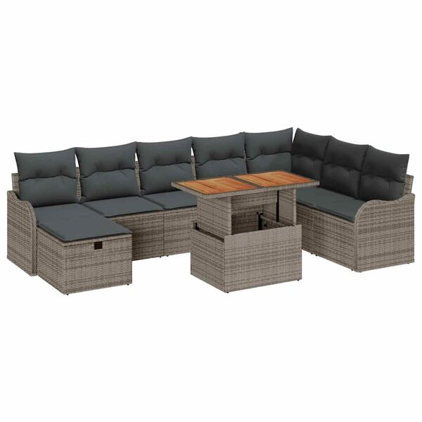 vidaXL Garten-Sofa-Set 9 pcs Grau Poly-Rattan