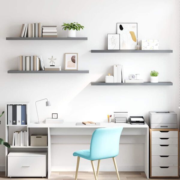 vidaXL Schwebende Wandregale 4 Stk. Grau 120x23,5x3,8 cm MDF