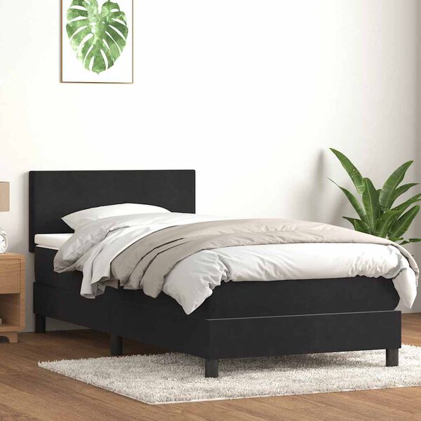 vidaXL Boxspringbett mit Matratze Schwarz 100x210 cm Samt