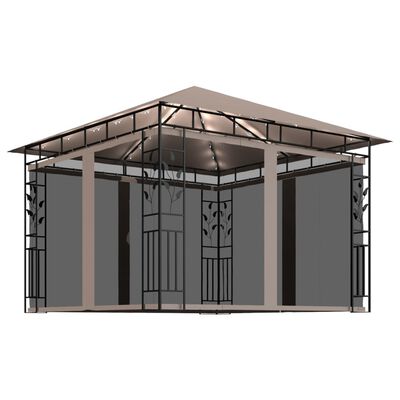 vidaXL Pavillon mit Moskitonetz & LED-Lichterkette 3x3x2,73 m Taupe
