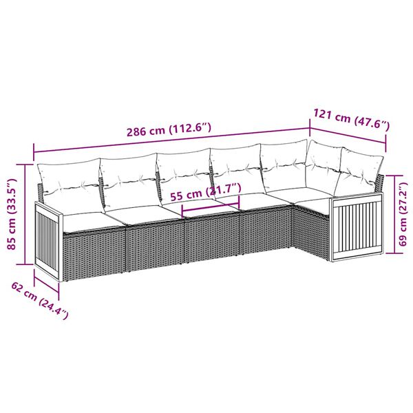 vidaXL 6-tlg. Garten-Sofagarnitur mit Kissen Schwarz Poly Rattan