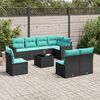 vidaXL 9-tlg. Garten-Sofagarnitur mit Kissen Schwarz Poly Rattan