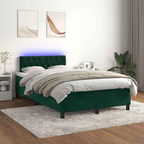 vidaXL Boxspringbett mit Matratze & LED Dunkelgr&uuml;n 120x200 cm Samt
