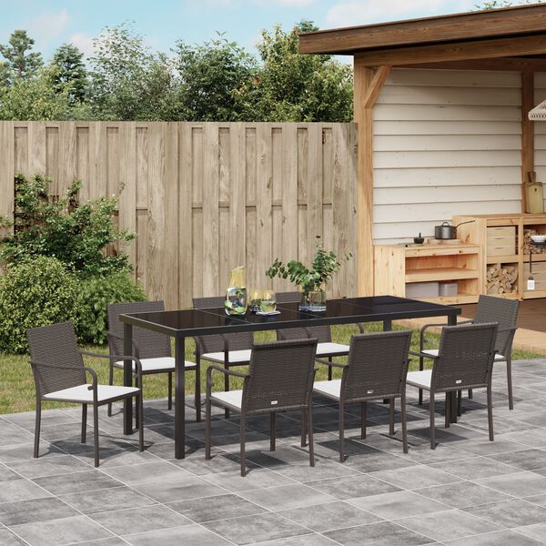 vidaXL Garten Essgruppe 9 pcs Braun Poly Rattan