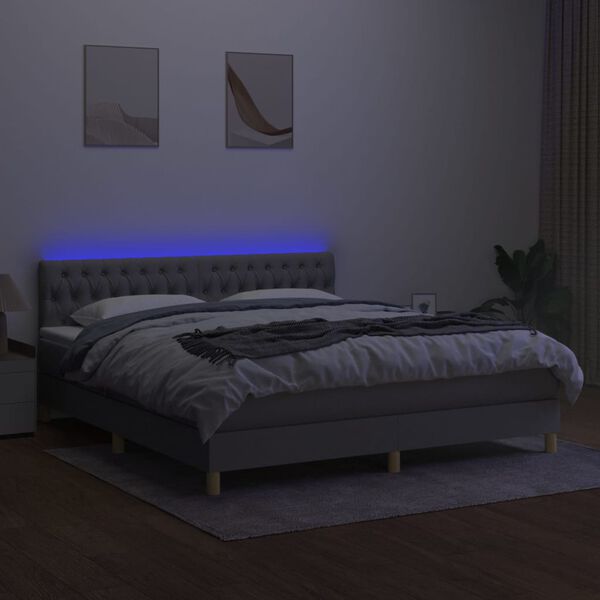 vidaXL Boxspringbett mit Matratze & LED Hellgrau 180x200 cm Stoff