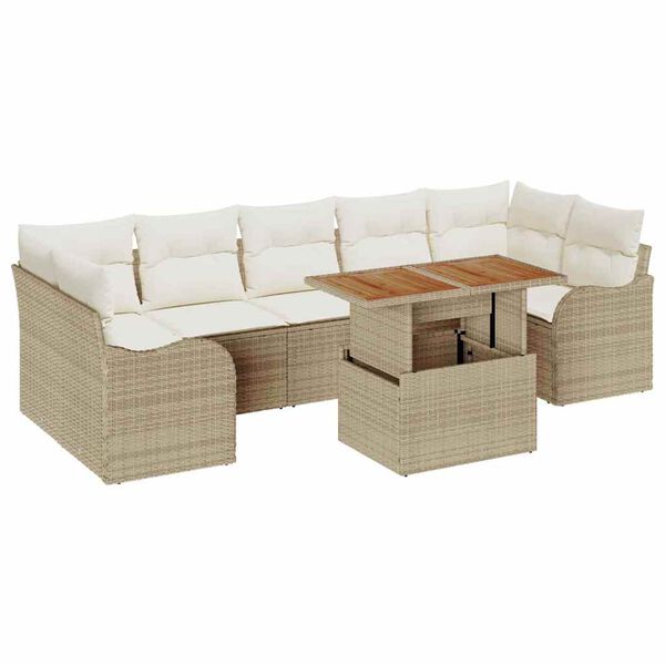 vidaXL Garten-Sofa-Set mit Speicher 8 pcs Beige Poly Rattan