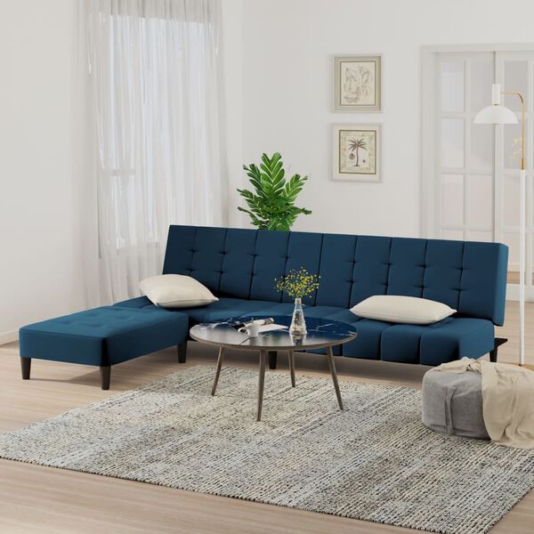 vidaXL Schlafsofa 2-Sitzer mit Hocker Blau Samt
