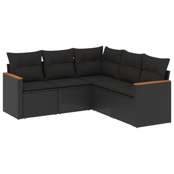 vidaXL 5-tlg. Garten-Sofagarnitur mit Kissen Schwarz Poly Rattan
