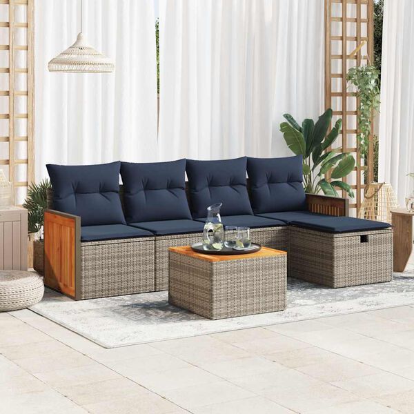 vidaXL 6-tlg. Garten-Sofagarnitur mit Kissen Grau Poly Rattan