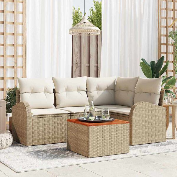 vidaXL Gartensofa-set mit Kissen 5 pcs Beige Poly-Rattan