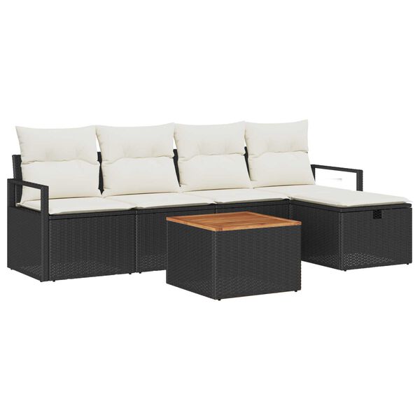 vidaXL Garten-Sofa-Set mit Kissen 6 pcs Schwarz Poly Rattan