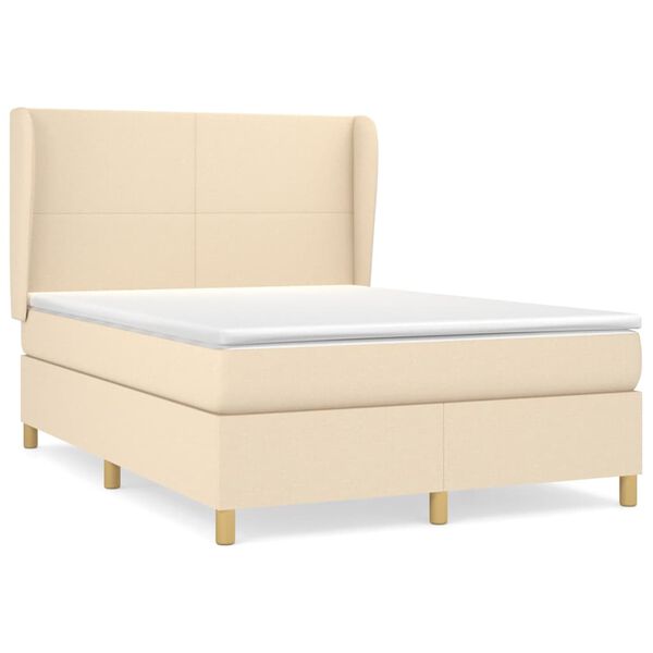 vidaXL Boxspringbett mit Matratze Creme 140x190 cm Stoff