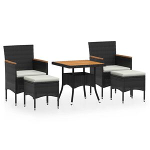 vidaXL 5-tlg. Garten-Essgruppe Poly Rattan & Massivholz Akazie Schwarz