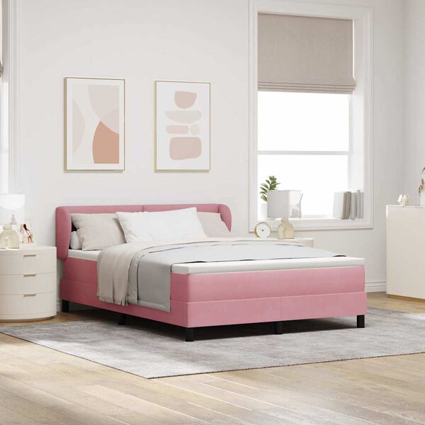vidaXL Boxspringbett mit Matratze mit Kopfteil Rosa 160 x 200 cm Samt