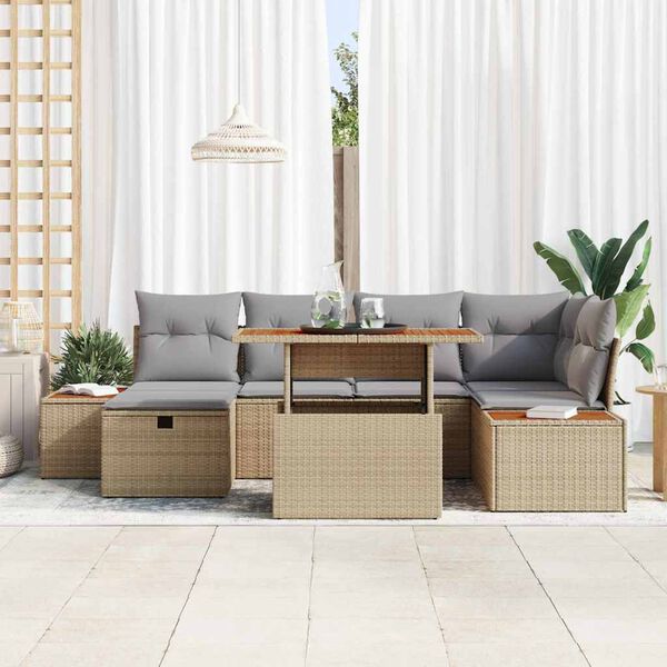vidaXL Garten-Sofa-Set 7 pcs Beige Poly-Rattan