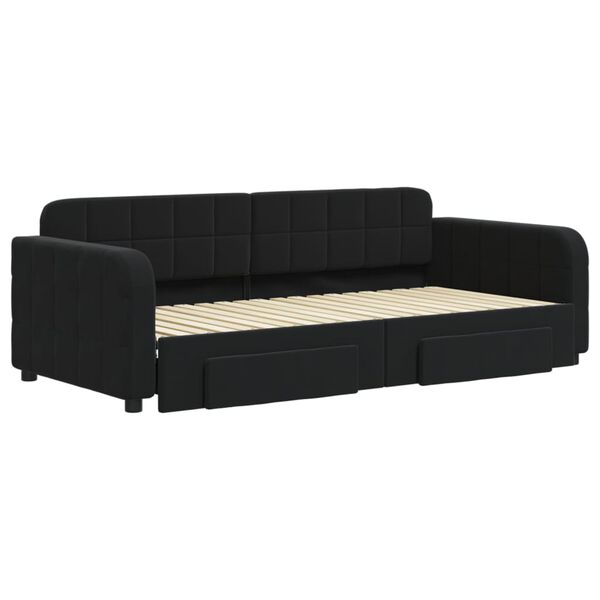vidaXL Tagesbett Ausziehbar mit Schubladen Schwarz 90x190 cm Samt