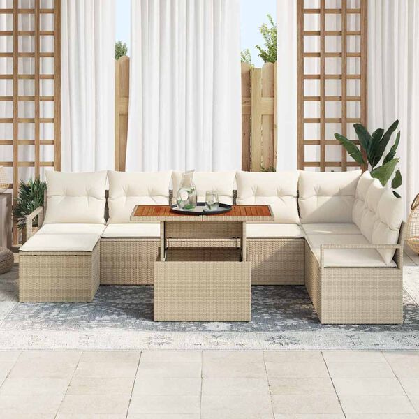 vidaXL Garten-Sofa-Set mit Kissen 9 pcs Beige und Creme