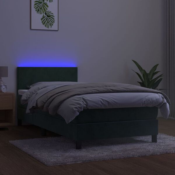 vidaXL Boxspringbett mit Matratze & LED Dunkelgr&uuml;n 100x200 cm Samt
