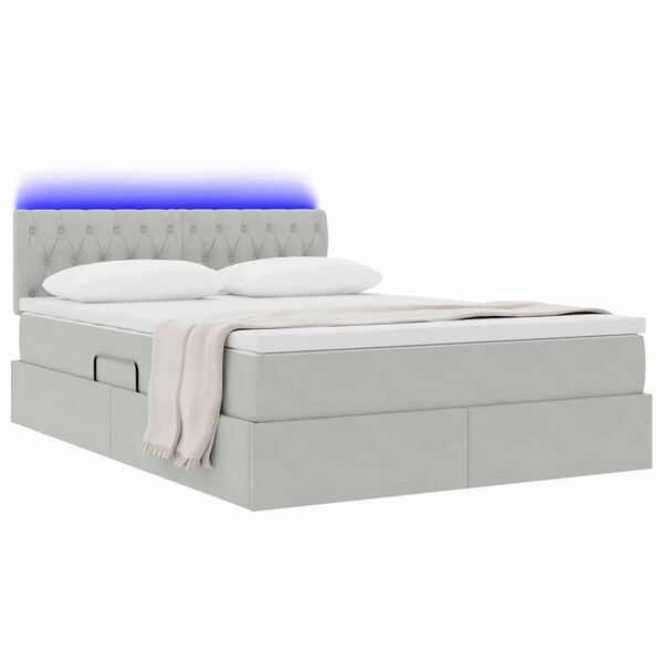vidaXL Bett mit Stauraum und LED Hellgrau 140 x 200 cm Samt