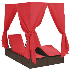 vidaXL Doppelte Sonnenliege Rot 205 x 129 x 200 cm Poly-Rattan
