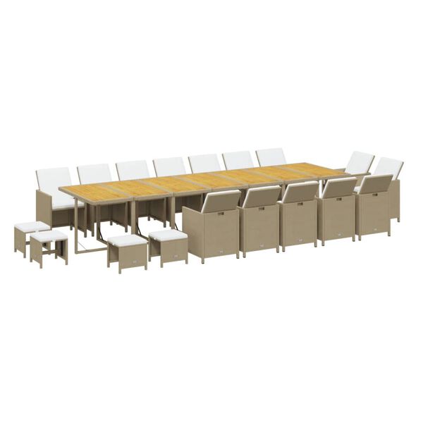 vidaXL 19-tlg. Garten-Essgruppe mit Kissen Poly Rattan Beige