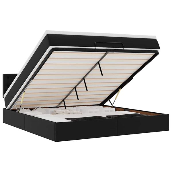 vidaXL Ottoman-Bett mit Matratzen & LEDs Schwarz 180x200 cm Kunstleder