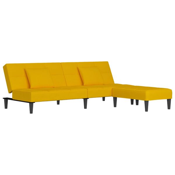 vidaXL Schlafsofa 2-Sitzer mit 2 Kissen & Hocker Gelb Samt