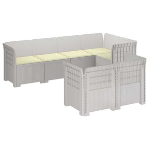 vidaXL 7-Sitzer Gartensofa mit Kissen Rattan-Look PP Wei&szlig;