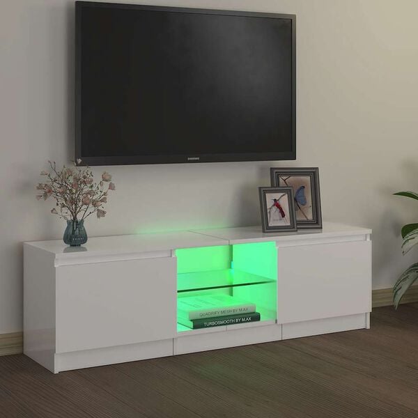 vidaXL TV-Schrank mit LED-Leuchten Hochglanz-Wei&szlig; 120x30x36 cm