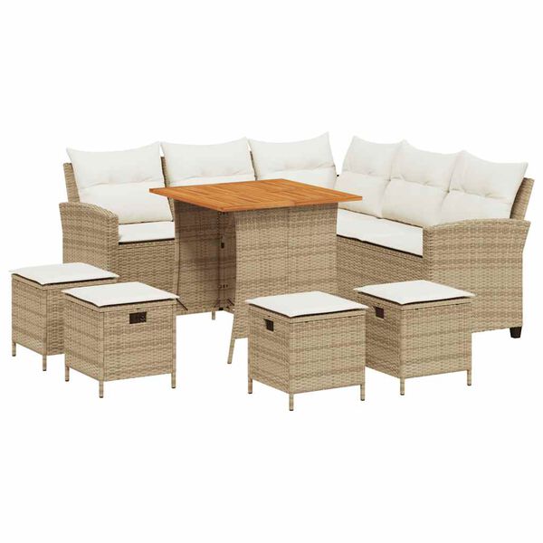 vidaXL 6-tlg. Garten-Sofagarnitur mit Kissen L-Form Beige Poly Rattan