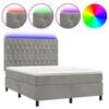 vidaXL Boxspringbett mit Matratze & LED Hellgrau 140x190 cm Samt