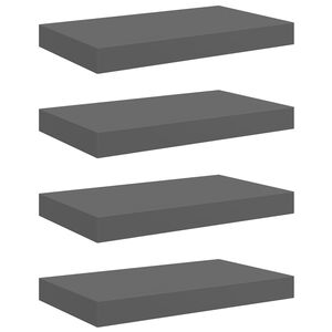 vidaXL Schweberegale 4 Stk. Hochglanz-Grau 40x23,5x3,8 cm MDF
