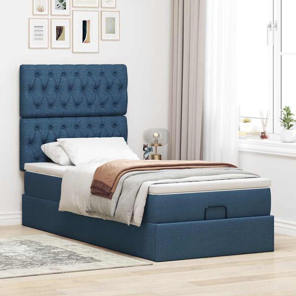 vidaXL Ottoman-Bett mit Matratze Blau 90x200 cm Stoff