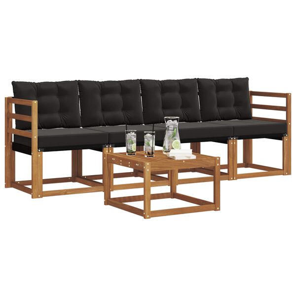 vidaXL Outdoor-Sofagarnitur mit Kissen 5 pcs Nat&uuml;rlich und Schwarz