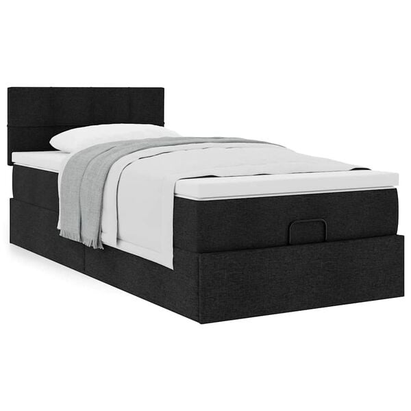 vidaXL Ottoman-Bett mit Matratze Schwarz 90x190 cm Stoff
