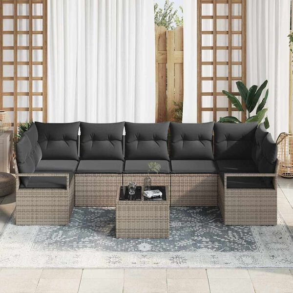 vidaXL Sofa Set mit Kissen 8 pcs Grau Poly Rattan