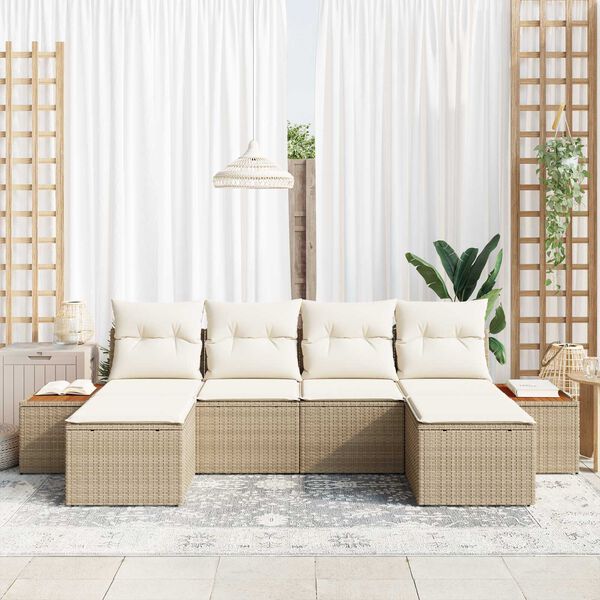 vidaXL Gartensofa-set mit Kissen 6 pcs Beige und Creme Poly Rattan